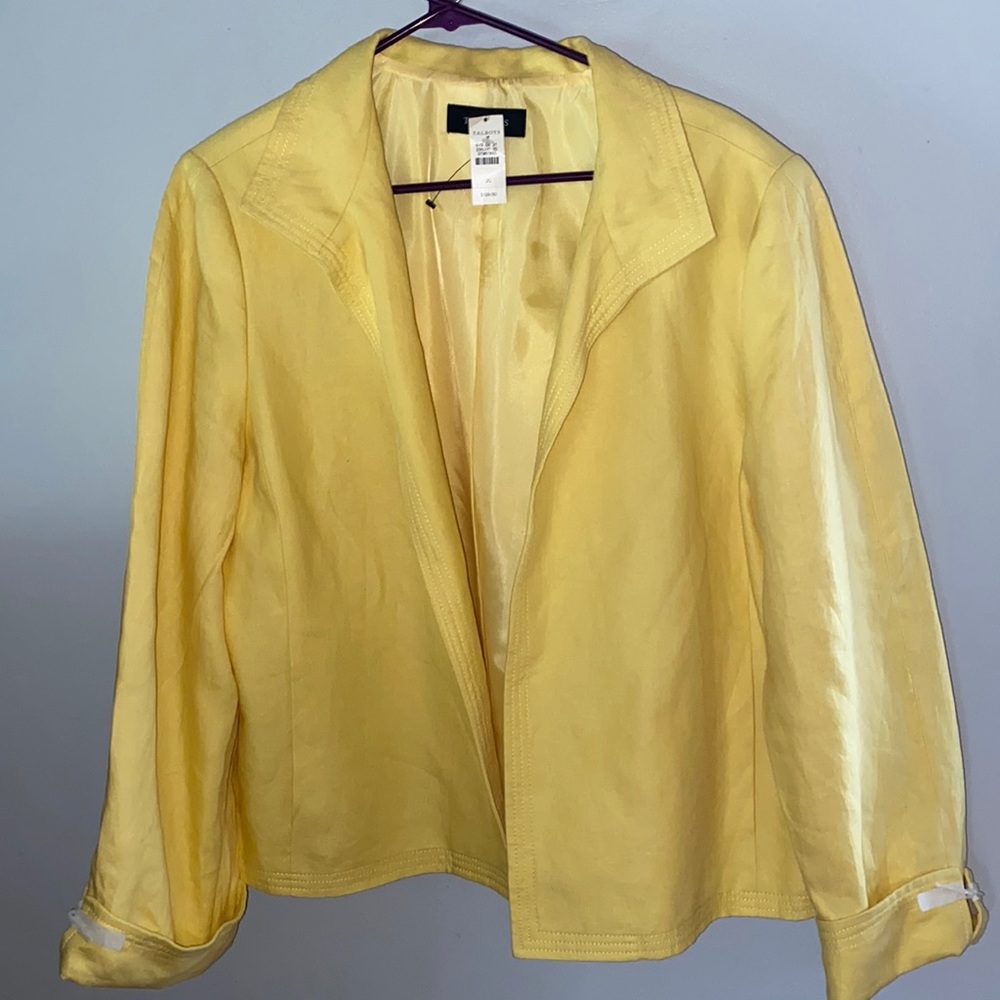 Talbots yellow linen open front jacket size 20